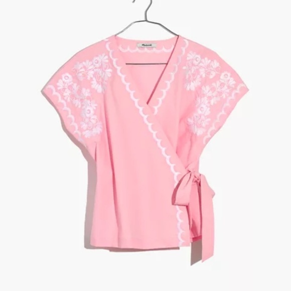 Madewell Tops - Madewell XL Embroidered Side-Tie Wrap Top blouse pink